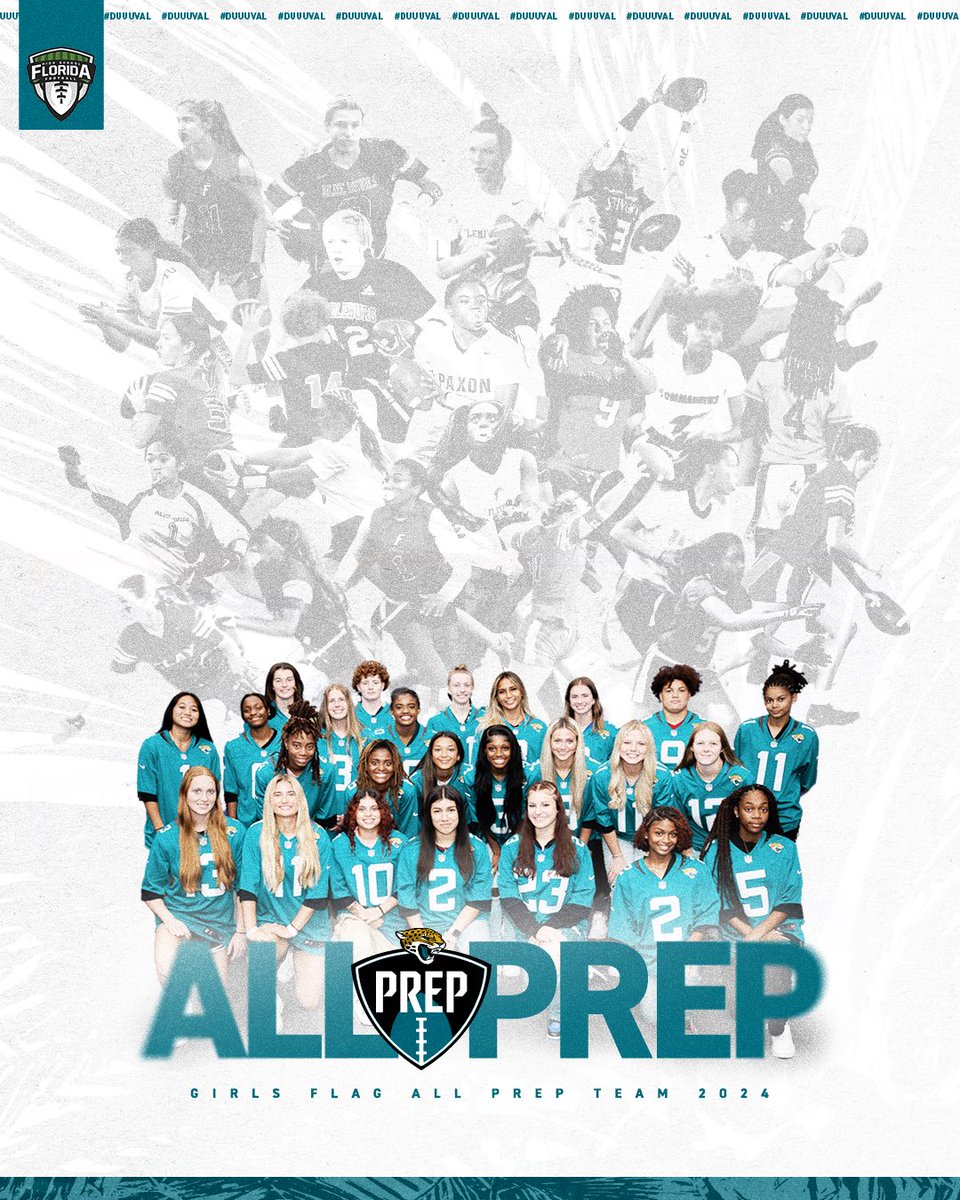 Congrats to our 2024 <a href="/Jaguars/">Jacksonville Jaguars</a> PREP Girls Flag ALL PREP Top 25 Team! These athletes, selected for their achievements on and off the field, continue to break barriers and promote growth of girls’ flag football!