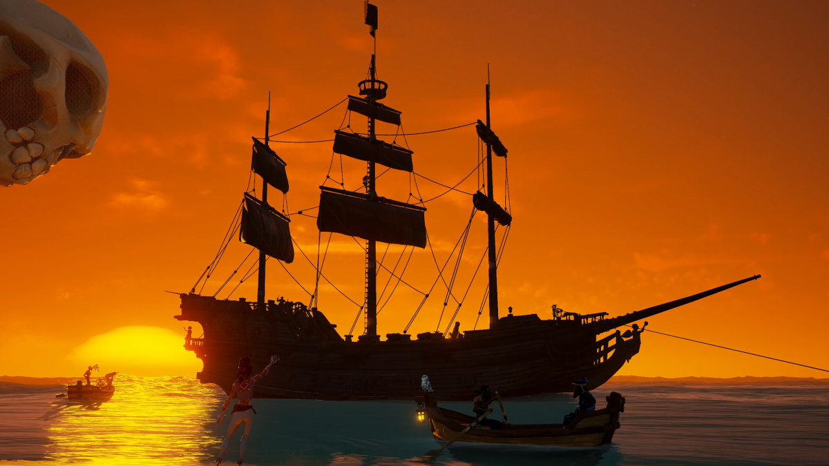 A Skull's Vigil Over the Galleon 

Theme: Stunning Sunsets 
#SoTShot 
#SeaOfThieves
@SeaOfThieves