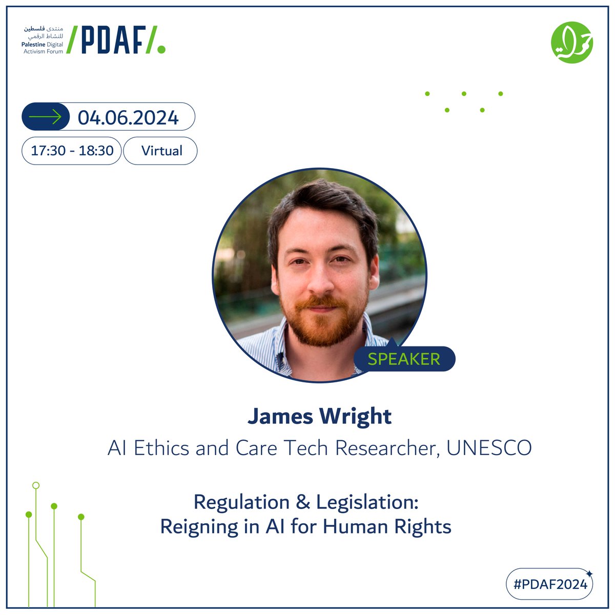 📢Join James Wright, one of the speakers in the session: “Regulation & Legislation: Reigning in AI for Human Rights” @jms_wright @UNESCO Reserve your seat now: pdaf.net #PDAF2024