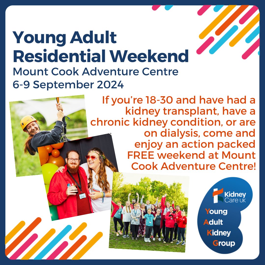 ❗Registration is now open for the Young Adult Kidney Group (@yakidneygroup) annual residential weekend! This free event is for young people aged 18-30 who have a kidney condition. ✅ To find out more and to sign up for 2024, click here: kidneycareuk.org/get-support/yo…