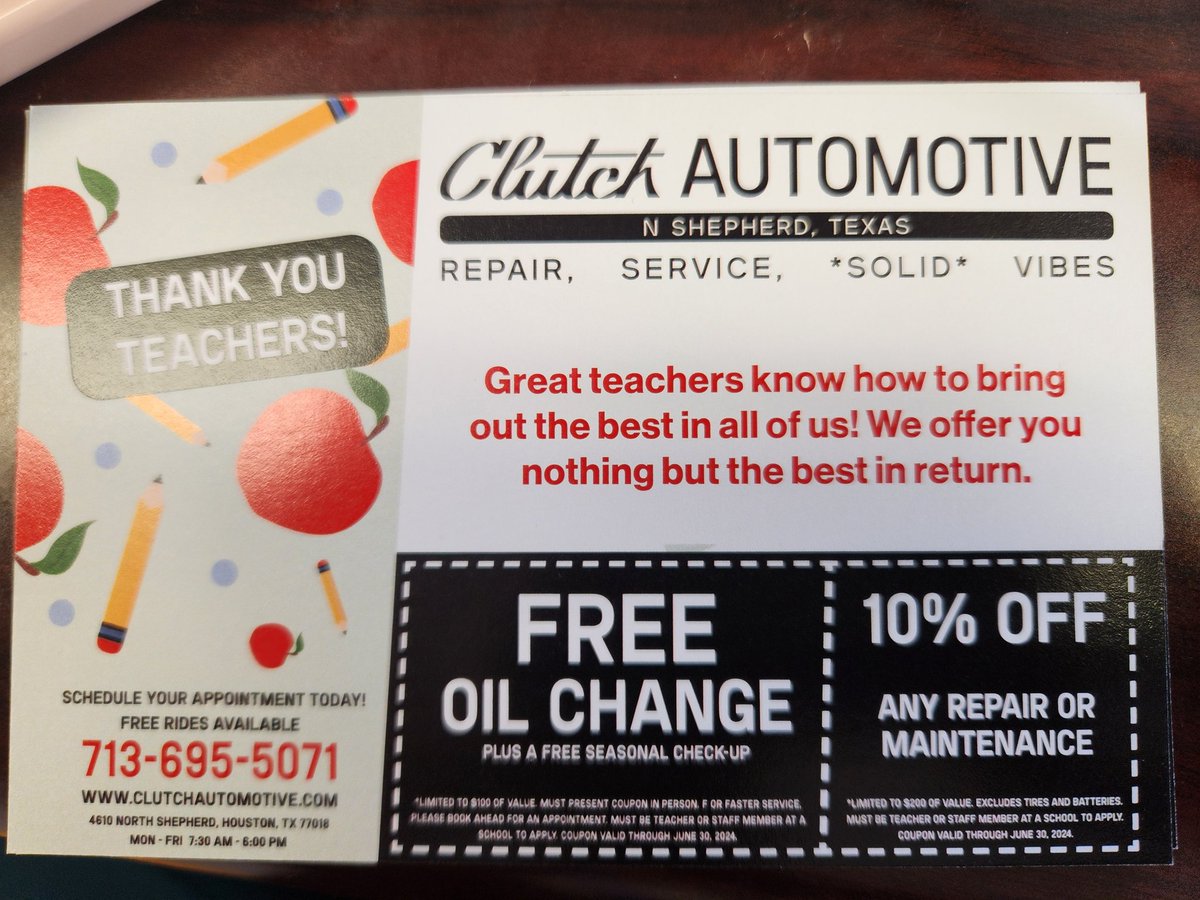RyalsGonzalez's tweet image. Thank you #clutchautomotive for stopping in and giving our teachers #free #oilchanges for #TeacherAppreciationWeek 
This was a great surprise to the team, and we appreciate your support!!! See you in a few miles 😉