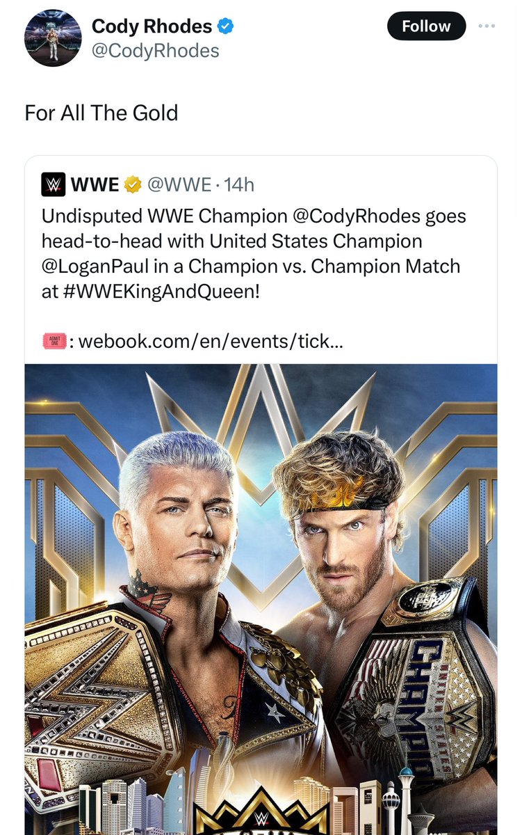 Cody Rhodes seems to confirm that both titles will be on the line for King and Queen. Not a good idea tbh.