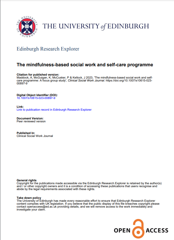 #SocialWorkResearch #OpenAccess The mindfulness-based social work and self-care programme by @AlanMaddock1 pure.ed.ac.uk/ws/portalfiles…