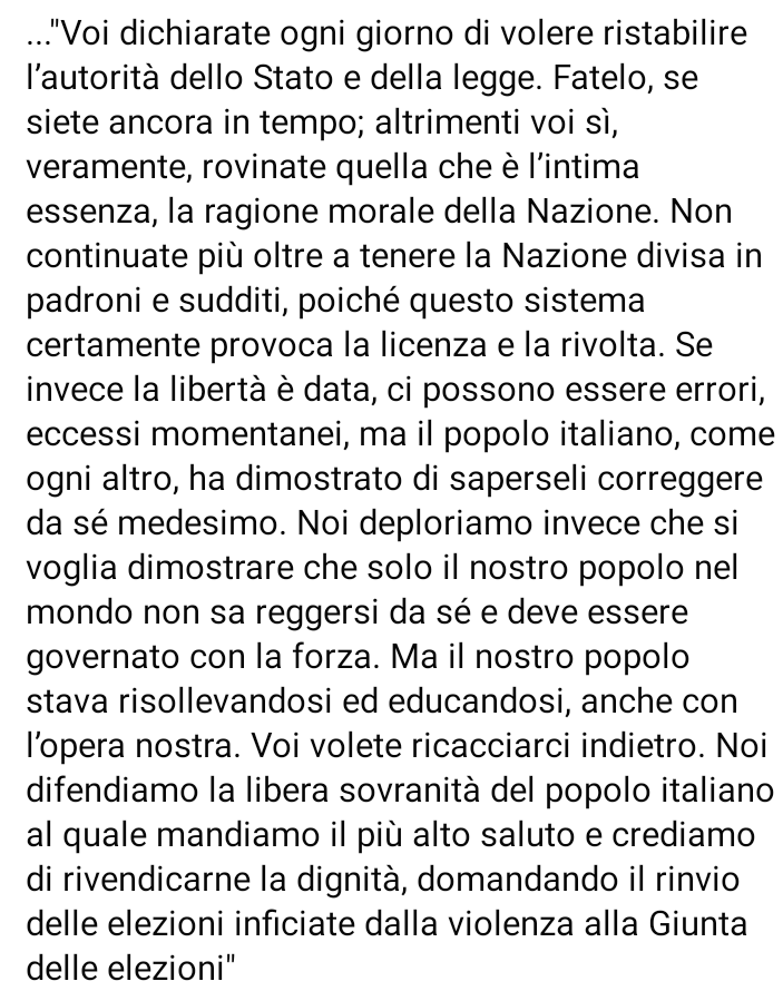 Dal discorso di #GiacomoMatteotti alla Camera dei Deputati il 30 maggio 1924 
#iononvotoifascisti