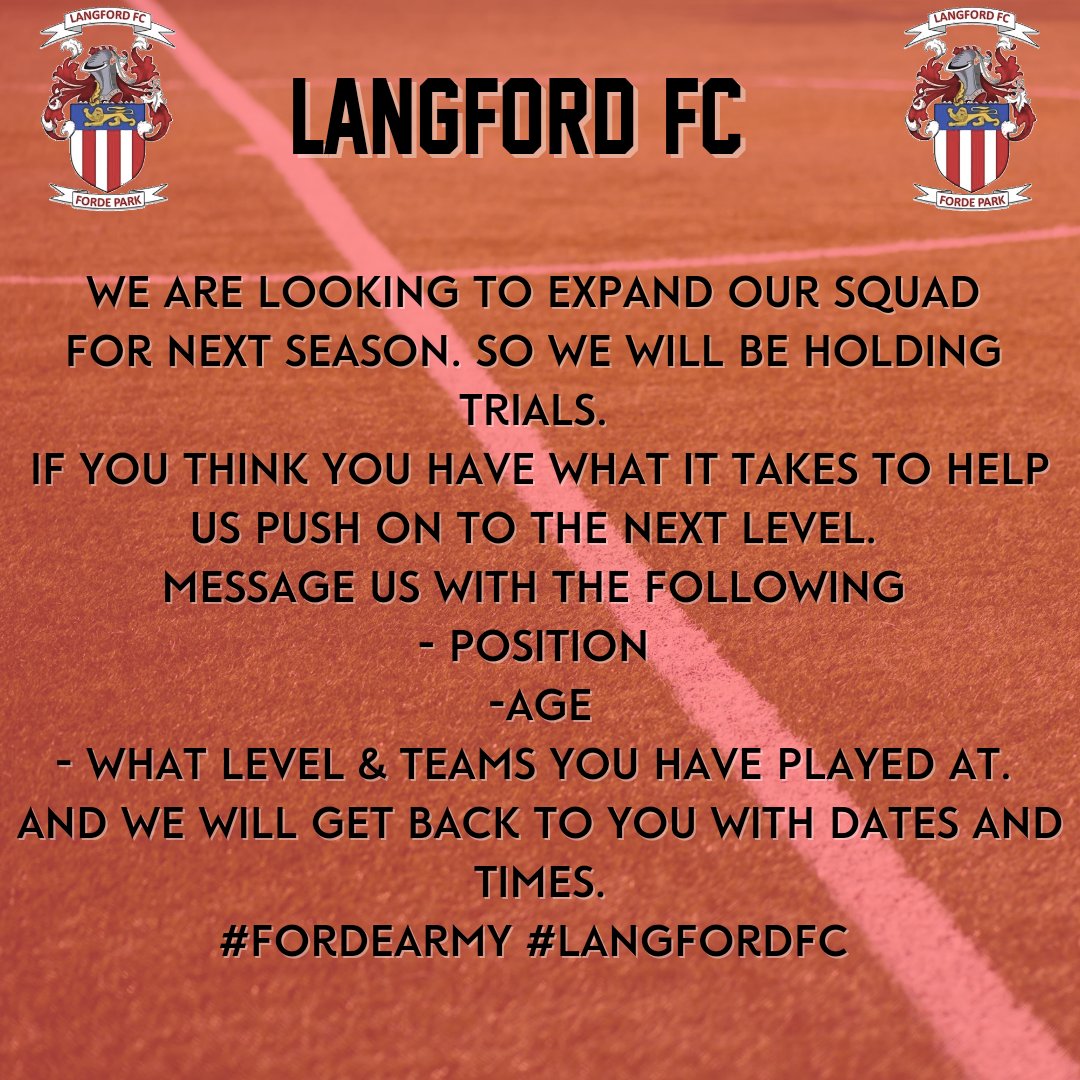 🚨Trials🚨 We will be looking to bolster our squad if you are interested please drop us a Message. #NonLeague #FordeArmy