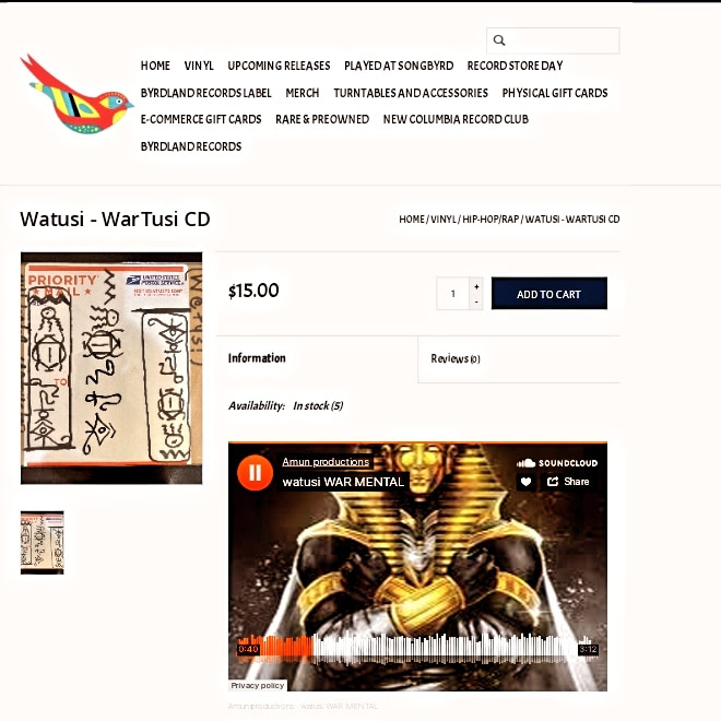 Watusi Cultleader -WaR-Tusi CD-r (CULT CARTOUCHE) Album contains songs,skits,live audio,and hidden songs. Hand signed by Watusi Cultleader with his 'Qadem Dalal-aat'/ Hieroglyph (CULT CARTOUCHE) FOR ALL CULT FOLLOWING shop.byrdlandrecords.com/search/watusi/