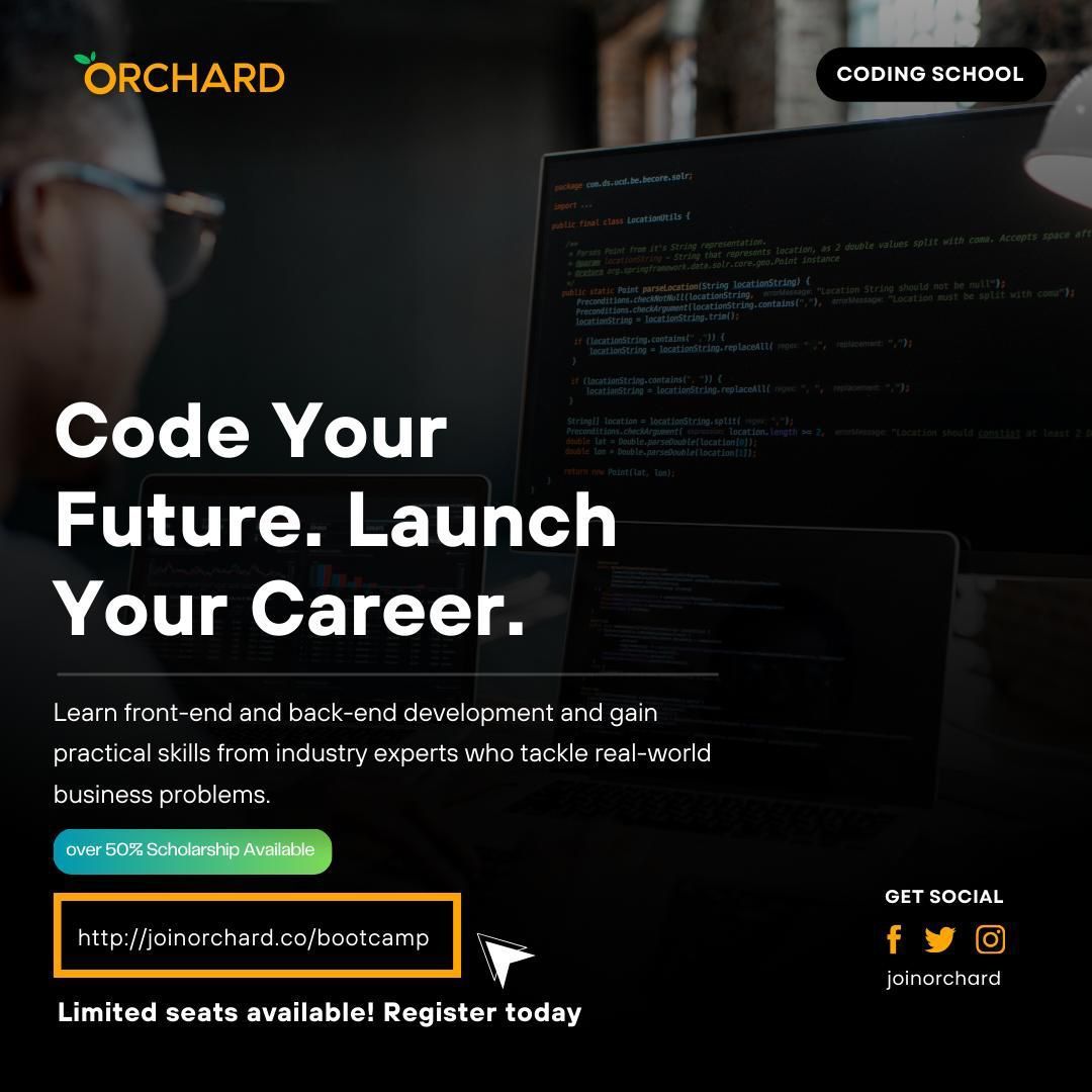 joinorchard's tweet photo. Future coders, level up your skills!  Join Orchard Tech Bootcamp's Software Engineering Cohort.

Learn in-demand UX/UI &amp; back-end dev
Build a killer portfolio with real projects
Land a high-paying tech job https://t.co/WTs0hYI8u9 
#SoftwareEngineering #Bootcamp #Orchard #Tech https://t.co/TKJeN6pXcR