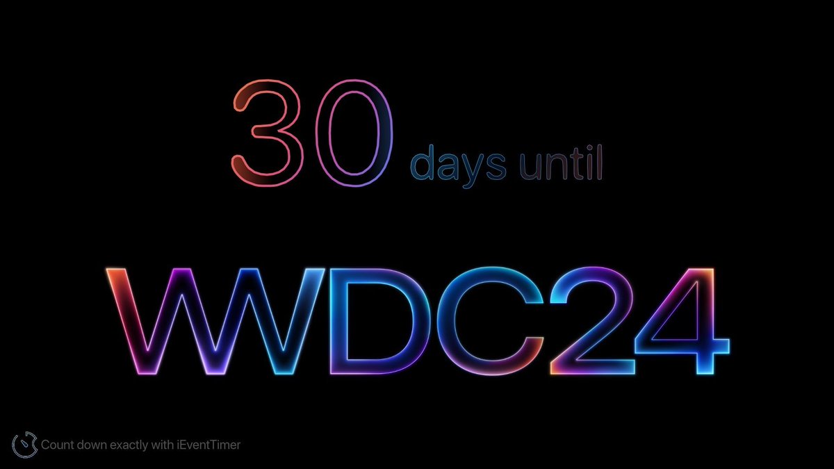 30 days until Apple’s #WWDC24 will start. 

During WWDC, Apple will unveil new versions of iOS, watchOS, and more. 

#AppleEvent