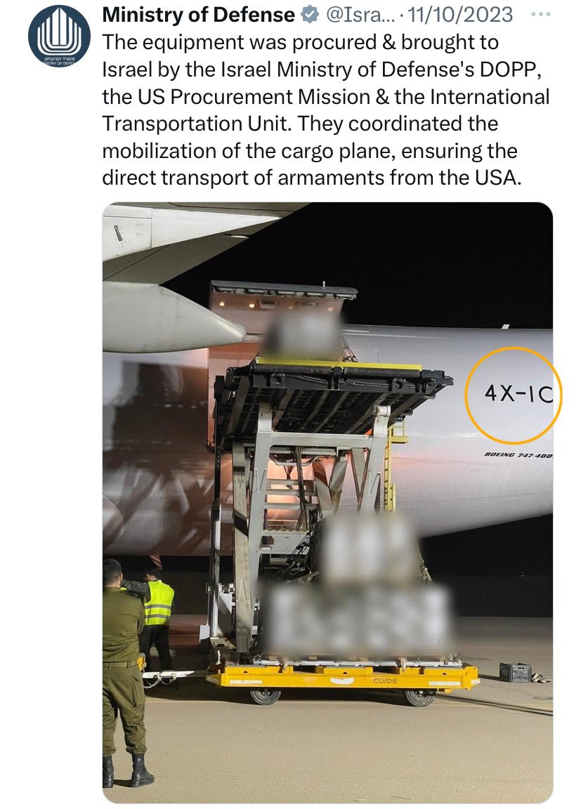 THE BIDEN ADMINISTRATION NEEDS TO BE HELD ACCOUNTABLE.

After the Biden administration admitted that U.S.-provided weapons in Gaza violated international humanitarian law:

✈️ Israeli Boeing 747 freighter 'DNA456'  (4X-ICA) back from Dover, USA, with a shipment of advanced…