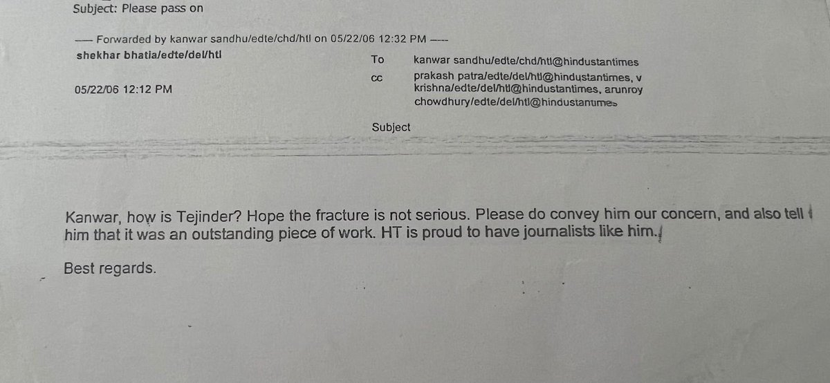 Those were the days when every good work was rewarded. 18 years ago, getting this email from the Editor in Chief of @htTweets was one of the biggest rewards of my professional career @HT_Ed
