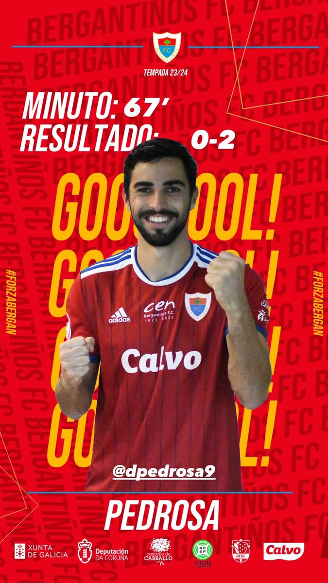 ⚽️ 67’ | GOOOOOOOOOL! GOOOOOOOL! PEDROSAAAAA! GOOOOL! @AtlArteixo 0-2 Bergantiños FC ⚽️ @alexraamos10 ⚽️ @dpedrosa9 #ForzaBergan 🔴🔵