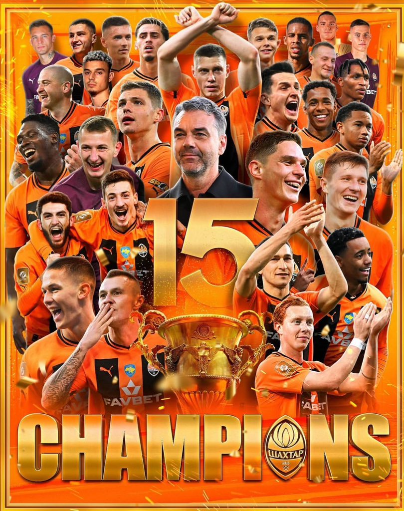 🏆🇺🇦 Shakhtar Donetsk win their 15th league title with top talent Sudakov scoring again!

Historical day for the club with director Darijo Srna doing excellent job.

Marino Pusić wins two league titles in a row in two years as head coach with Twente and now Shakhtar.