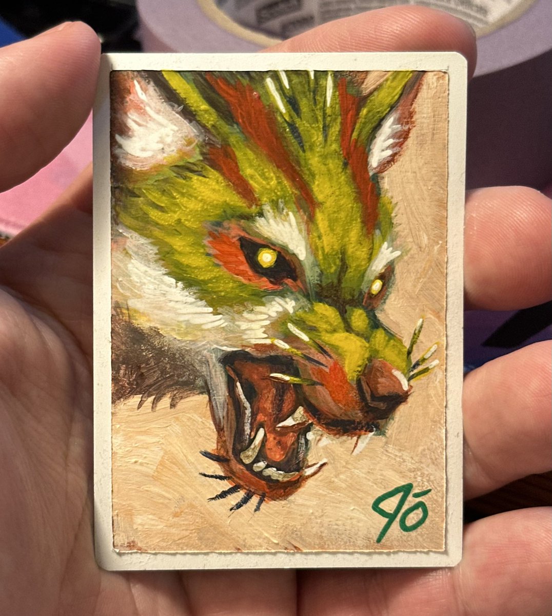 Bristlepack Sentry AP with its namesake painted on it. Commissions starting soon, @DonnyCaltrider is the man to talk to once they open up. #magicthegathering #artistproof #wolf #cactus