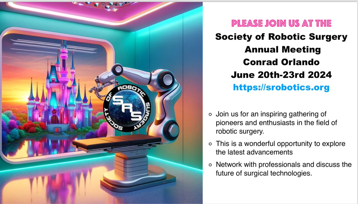 Calling all robotic surgery enthusiasts! This is bound to be a phenomenal robotic surgery meeting! We have an amazing colorectal surgery program planned @MarkSoliman @lailara58 @RossSharona @luisromagnolo @draivs @socroboticsurg