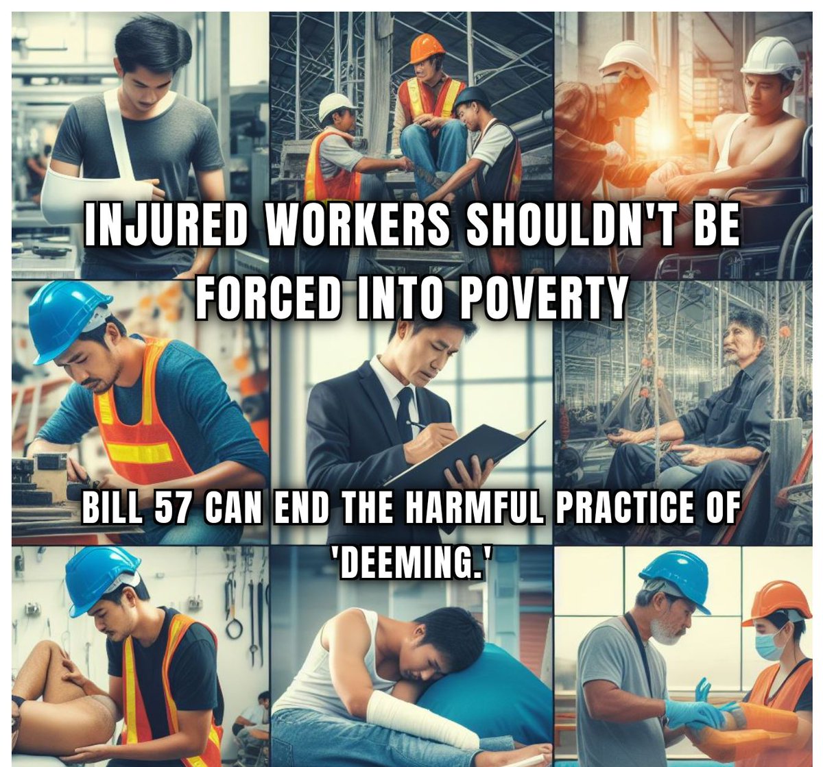 #Injuredworkers shouldn't be forced into poverty. Bill 57 can end the harmful practice of deeming and create a fairer system for all. Let's support our injured workers! #WorkersRights #EndPoverty #wsib #wcb 
buff.ly/3WGsD9p