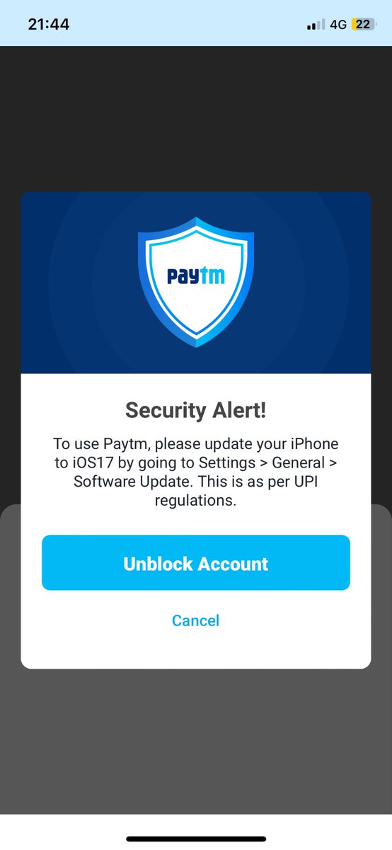 dear @Paytmcare  @Paytm 
I had added money to my UPI lite account and now you ask me to upgrade to iOS17 to use UPI lite🤷🏻‍♂️ which is not supported by my device.