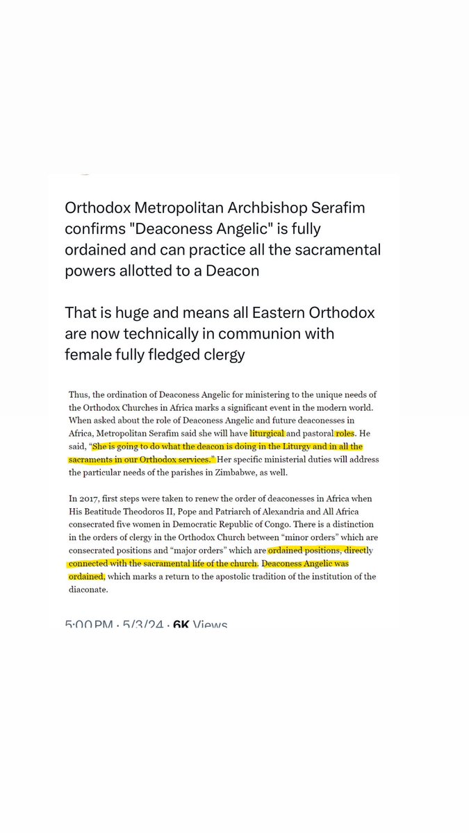 Orthodox Metropolitan Serafim confirms 'Deaconess Angelic' is fully ordained & can practice all the sacramental powers allotted to a Deacon. Problem is if ordained they're not ancient deaconesses that served a similar role to modern day nuns.