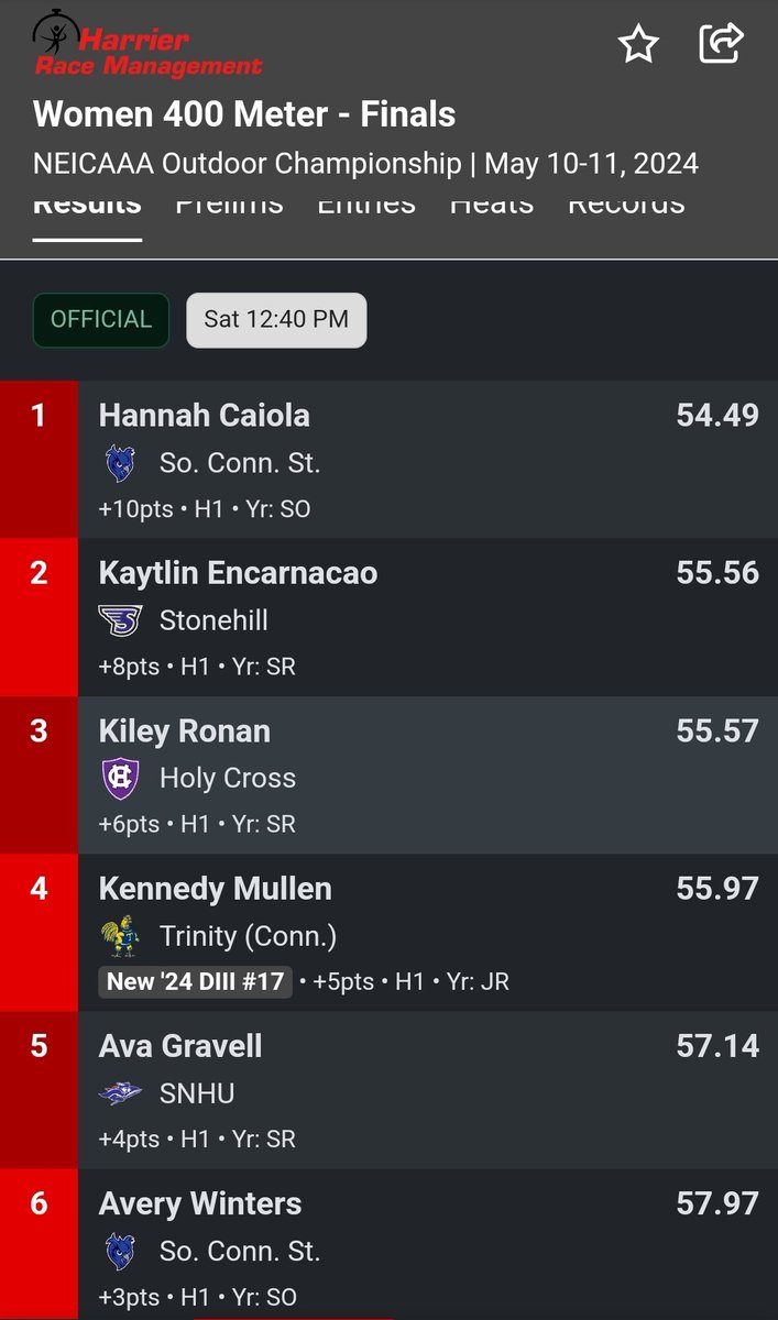 Kennedy Mullen becomes the first woman in Trinity history to run under 56 seconds in the 400!! This time launches her back up the DIII National list as well🏅🐓 @BantamSports