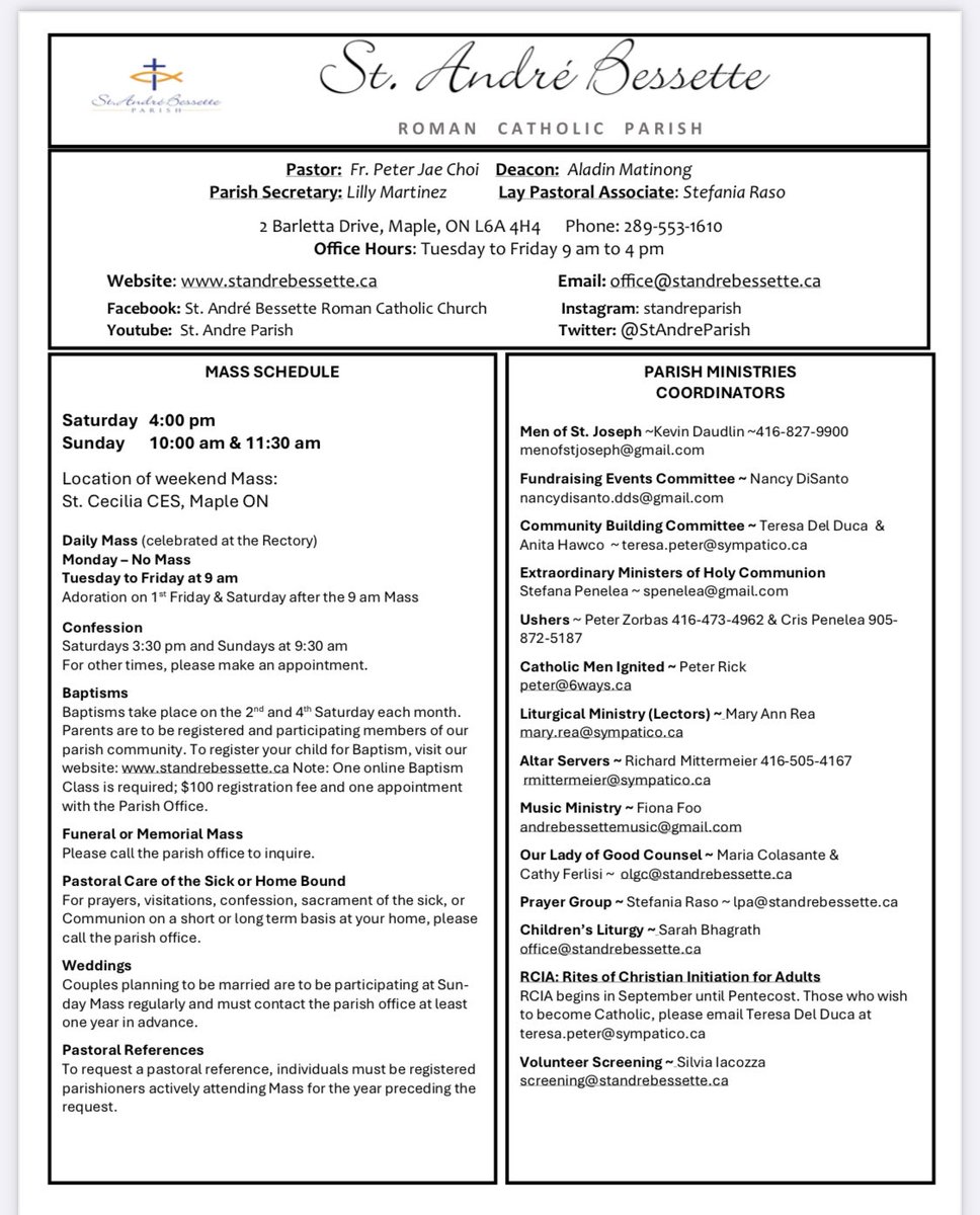 Keeping you informed: Week of May 11-17.
<a href="/StCecilia_ycdsb/">St. Cecilia</a> 
<a href="/sra_ycdsb/">St. Raphael the Archangel C.E.S.</a> 
<a href="/WomenofthewordT/">Women of the Word To</a> 
<a href="/WigstonJennifer/">Jennifer Wigston 🙏🏼 📿 🛐 🇺🇦</a> 
<a href="/angelasaggese9/">Angela SAGGESE</a>