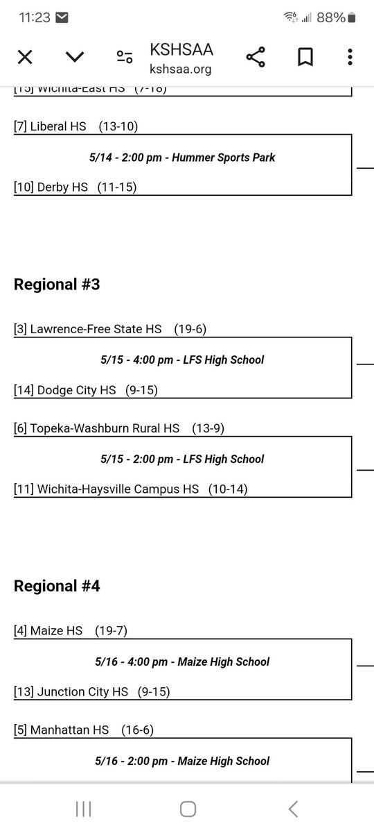 We will play Washburn Rural at the Lawrence Free State regional on Wednesday at 2:00.