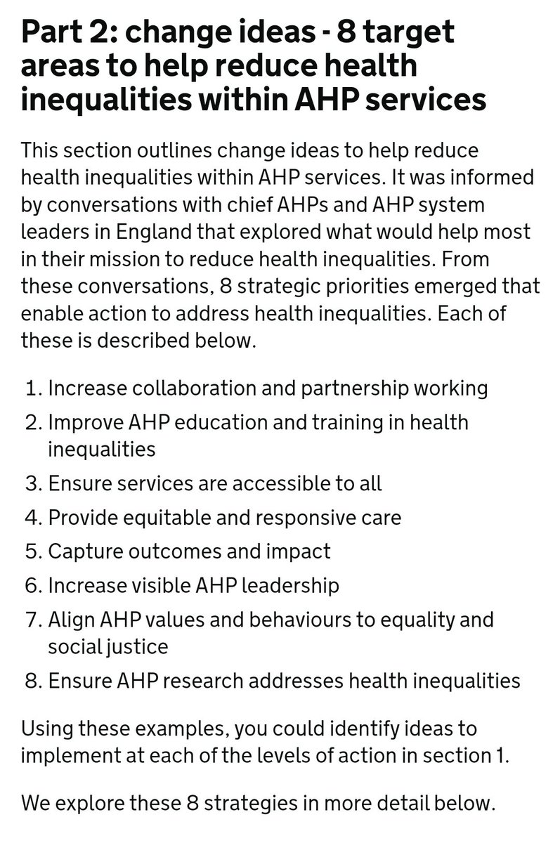#AHPs, this is for us by US! SOME EXCELLENT & practical tips on how we can reduce #HealthInequalities and create an environment where addressing them is routinely incorporated into all aspects of our AHP service delivery #NELAHPs full doc: gov.uk/government/pub…