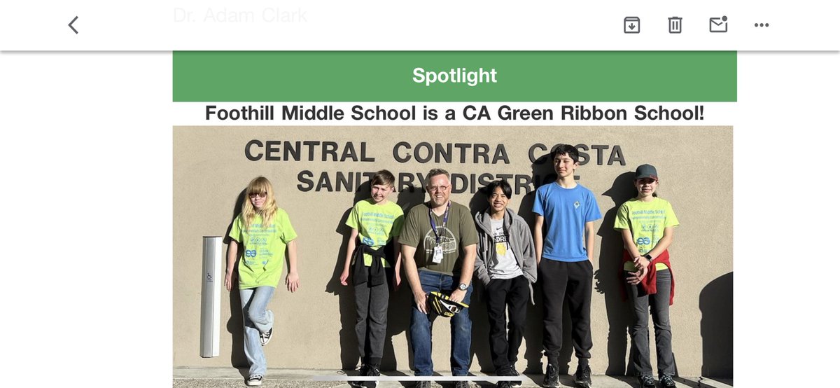 Foothill6thSci's tweet photo. Foothill Middle School has been recognized with the prestigious Green Ribbon School Award for their commitment to sustainability and environmental education. 

https://t.co/x34mDTbRqJ https://t.co/A32lHeMtA7