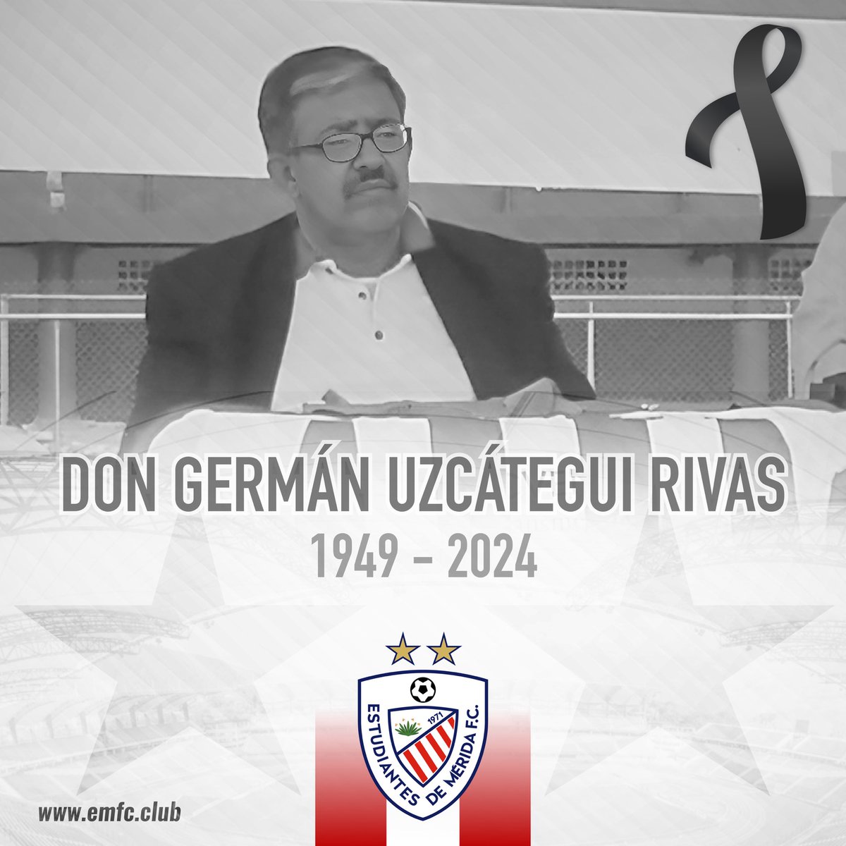 La familia del Estudiantes de Mérida FC lamenta profundamente el fallecimiento de Don Germán Uzcátegui Rivas, locutor y abogado merideño, que por muchos años formó parte de diferentes directivas de nuestra institución. QEPD