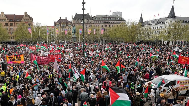 Today in Sweden! People flood the streets of Malmo in MASSIVE numbers to protest against Israel’s participation in Eurovision. 🇵🇸🇵🇸🇵🇸🇵🇸🇵🇸🇵🇸🇵🇸🇵🇸🇵🇸