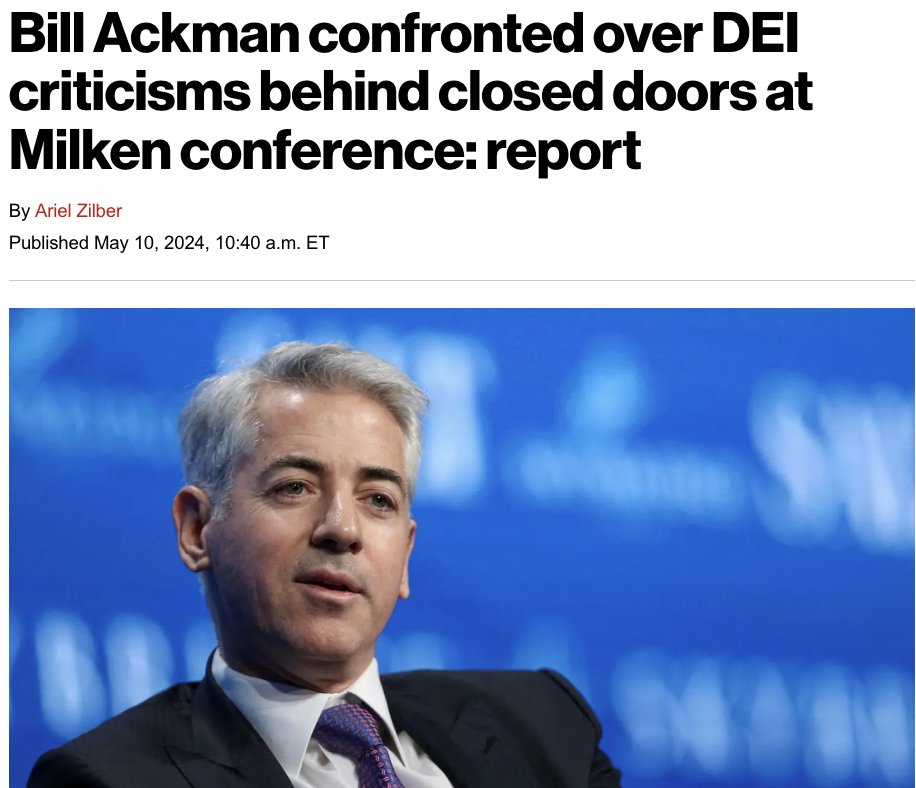 From the article: A group of dozens of executives, which included some of Wall Street’s most senior minority corporate leaders, were vocally critical of Ackman for saying that DEI was “inherently a racist and illegal movement”

Bill Ackman's assessment of DEI is correct. By…