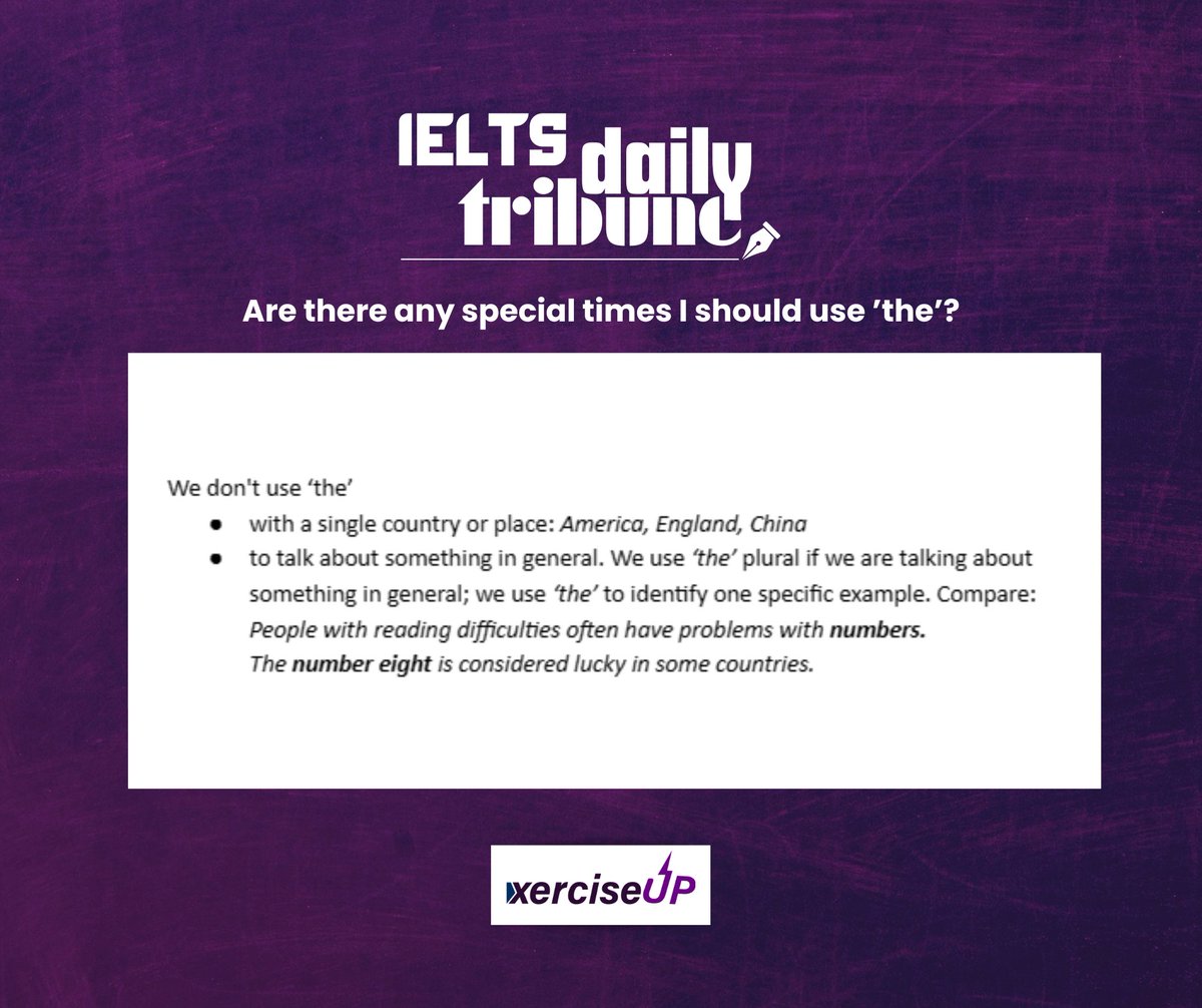 Here's your daily tribune from XerciseUp ! Today we're going to learn about - 'Are there any special times I should use ’the’?' #ielts #vocabulary #ieltstips #learningthroughplay #learningenglish #learningisfun #englishlearning #ieltspreparation #alwayslearning #onlinelearning