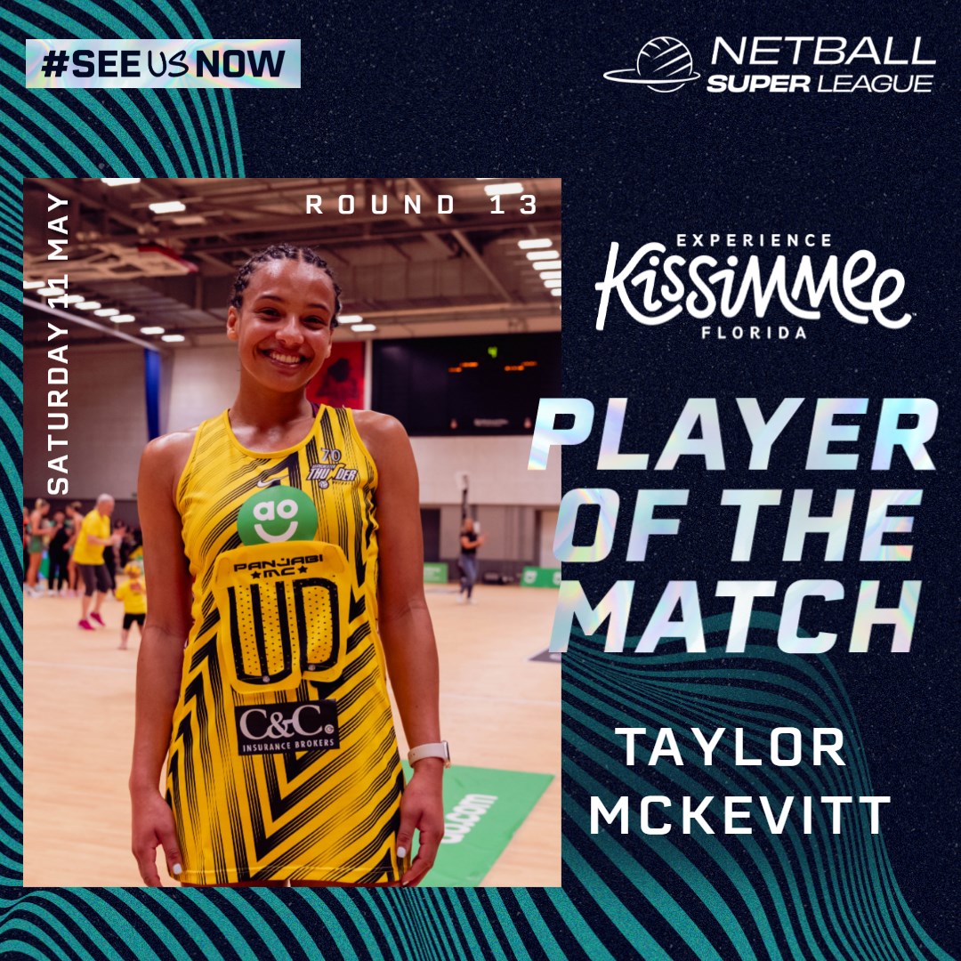 An unstoppable player 👏 🏅 Congratulations to @thundernetball athlete @16_taylorr who picked up the @Kissimmee Player of the Match award! #NSL2024 | #SeeUsNow