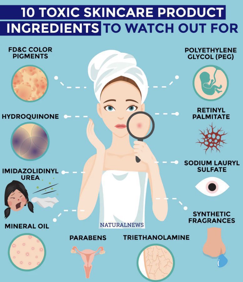 6. If you can’t eat it, don’t put it on your skin.

The skin absorbs 60% of what you put on it.

Chemicals are going into your bloodstream.

Avoid: 

•Sulfates
•Parabens
•Aluminum
•Phthalates
•Oxybenzone