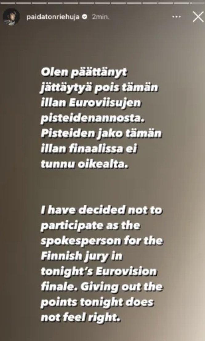 De Finse Kaarija, de nummer 2 van vorig jaar en een vriend van Joost, trekt zich nu terug. Hij wilt niet meer de punten geven namens de Finse vakjury. #joostklein #Eurovision
