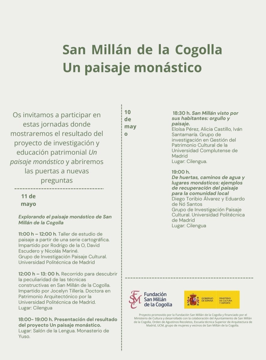 Estamos en #SanMillándelaCogolla presentando los resultados de nuestro proyecto de investigación y educación patrimonial 'Un paisaje monástico'. 

También se ha presentado el libro 'Un paisaje benedictino', el proyecto de Voluntariado del Patrimonio Mundial en San Millán de 2023.