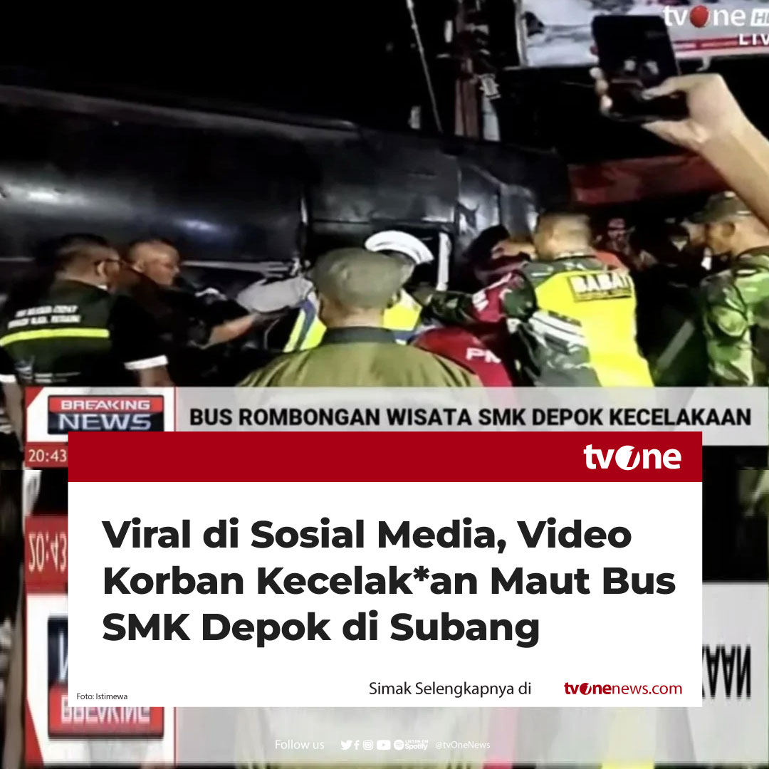 Viral video korban kecelak*an maut bus rombongan SMK Lingga Kencana Depok bertebaran di jalanan, kawasan Ciater, Subang, Jawa Barat, Sabtu (11/5) malam. Berdasarkan video yang viral diunggah akun @.infojawabarat di Instagram, tampak warga berupaya mengevakuasi para korban…