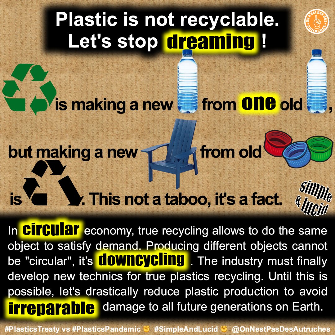 So that a taboo does not stand in the way of negotiations on the future international treaty against plastic pollution - #PlasticsTreaty - here is a reminder for all those who believe that plastics #recycling is a miracle, and for all those who buy products falsely labelled as…