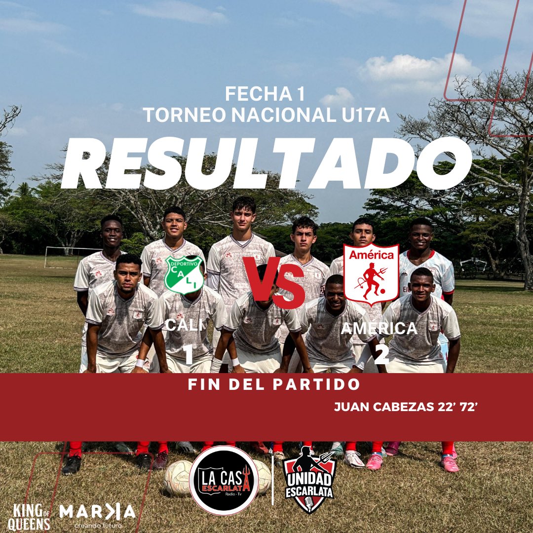 𝑼𝑵𝑨 𝑽𝑰𝑪𝑻𝑶𝑹𝑰𝑨 𝑴𝑨𝑺 𝑬𝑵 𝑬𝑳 𝑫𝑬𝑹𝑩𝒀
Finaliza la 1º fecha del Torneo Nacional U17A y como ya es costumbre <a href="/AmericadeCaliCF/">Categorías de Formación América de Cali</a> se lleva la victoria en calidad de visitante.
Son más de 7 derbys en 1 año donde las inferiores de <a href="/AmericadeCali/">América de Cali</a> se imponen a las del rival
