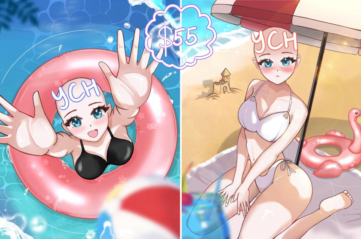 SUMMER YCH ART RAFFLE / GIVEAWAY ☀️ ⛱️
2 winners of each YCH!
YCH Summer Beach & Summer Floatie 🐚

like + repost + follow to enter
ends in May 17!

☕ available in my kofi link below ⬇️ if you're interested! ♡♡♡
#artraffle #SummerYCH #Vtuber #Envtuber