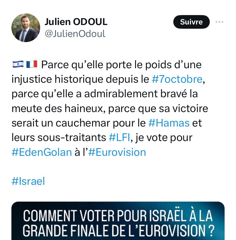 Le parti des anciens nazis veut voter Israël dans un concours de chansons de merde pour que ce soit un cauchemar pour LFI.
Idiocracy en vrai.