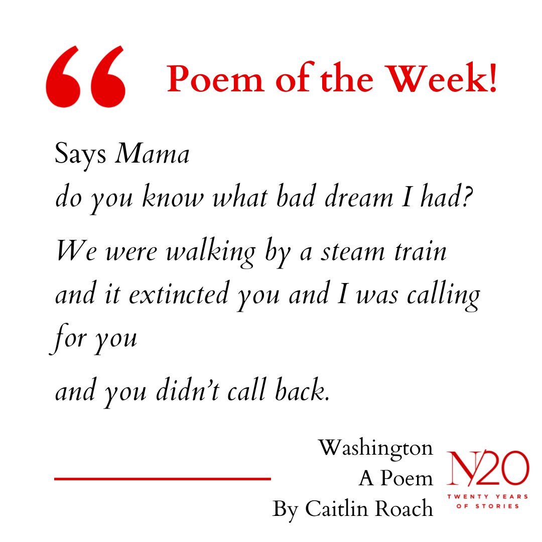 Caitlin Roach’s “Washington” is our Poem of the Week!

Click here to read: narrativemagazine.com/issues/poems-w…

#NarrativeMagazine #poetry #whattoreadtoday #bookoftheweek #poetrylovers