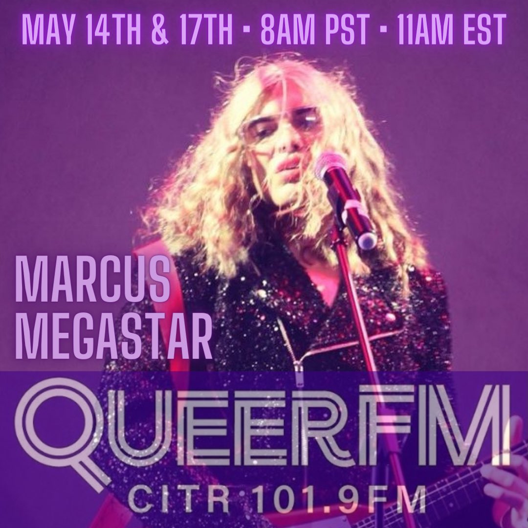 QueerFMVan's tweet photo. TUESDAY May 14th on @QueerFMVan Hosts @megamouthmedia @DJDenise0477 interview 🇬🇧 musician @MarcusMegastar 
on their career &amp; we #SneakPeek the new single ROLLERBLADES + tunes and talk on @CiTRradio | 8am PST • 11am EST
https://t.co/LE9ldDoU2F #LGBTQ https://t.co/DWm9Z9JkxS
