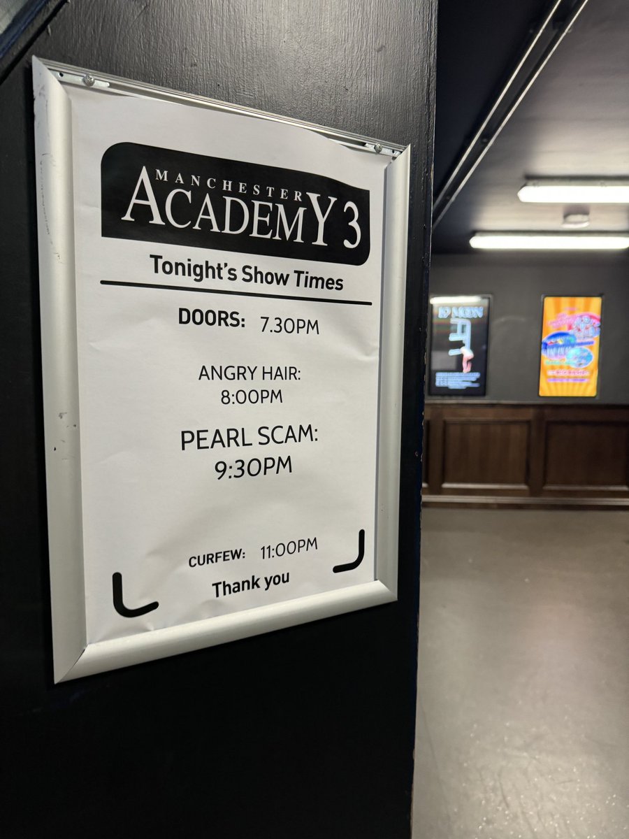 Times for tonight’s Pearl Scam & Angry Hair show… Tickets available on the door, £21.