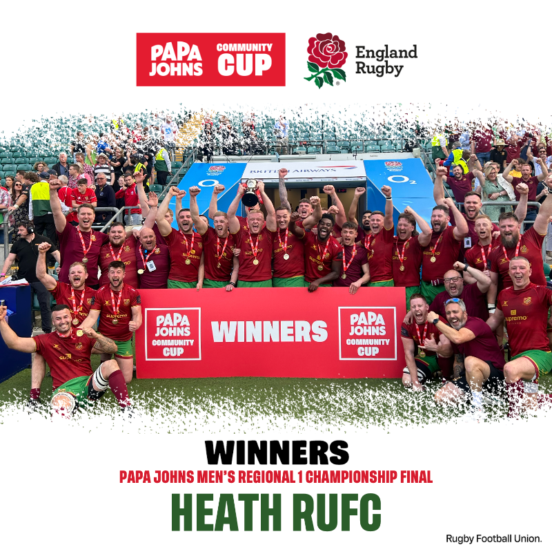 RFU's tweet photo. 🍕🏆 The 2024 @PapaJohnsUK Community Cup Men’s Regional 1 Championship​ Final winners - Heath RUFC!

👏 Congratulations to everyone at @HeathRUFC! 

#PapaJohnsCommunityCup https://t.co/ma4qJMaJlB