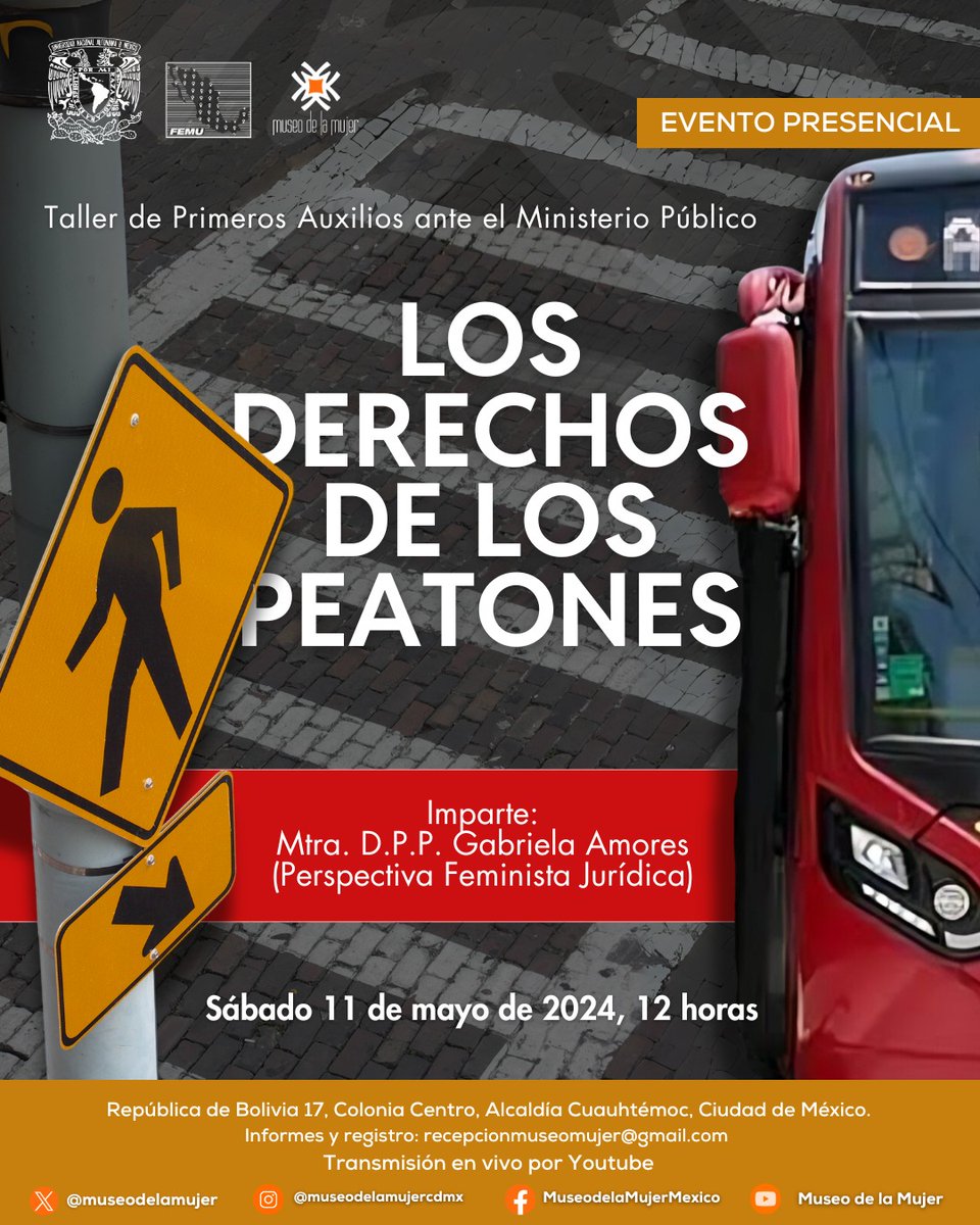 ren_maya100424's tweet photo. Hoy EN VIVO en esta cuenta y en FB Live del Museo de la Mujer 11 de Mayo de 2024, a las 12:00 tendremos un Taller Gratuito sobre los Derechos de los Peatones y qué hacer en caso de sufrir un percance con el #MetrobúsVerdugo 
Impartido por la Mtra. D.P.P. Gabriela Amores https://t.co/Je0HLKJg7p