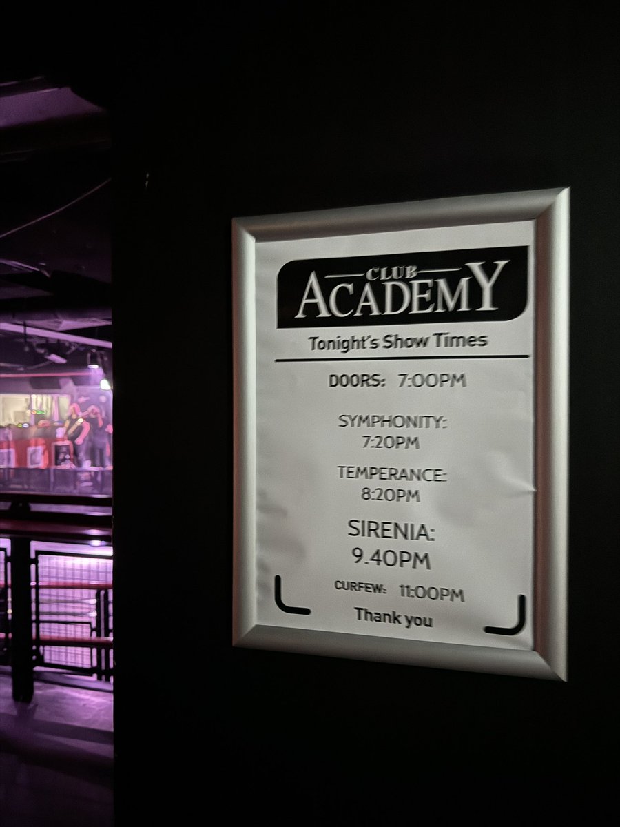 Times for tonight’s Symphonic Metal Nights show… Tickets available on the door, £30.