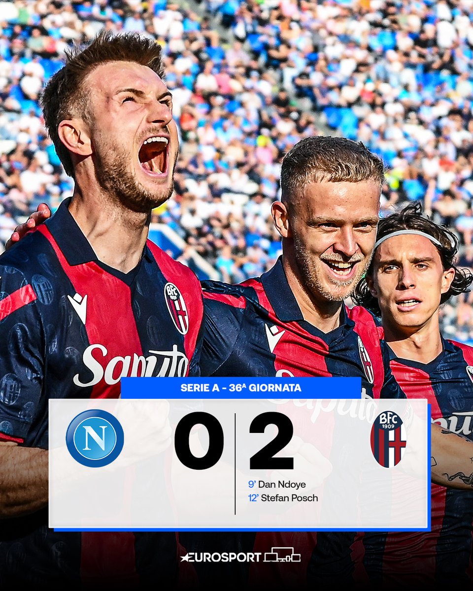Eurosport_IT's tweet photo. IL BOLOGNA È A UN PASSO DALLA 𝐂𝐇𝐀𝐌𝐏𝐈𝐎𝐍𝐒 𝐋𝐄𝐀𝐆𝐔𝐄 ⭐

Con le reti di Ndoye e Posch gli uomini di Thiago Motta sbancano il Maradona e mettono ko il Napoli! Manca solo l'aritmetica per l'Europa che conta 🇪🇺

#NapoliBologna #SerieA https://t.co/f2XJAl4yPi