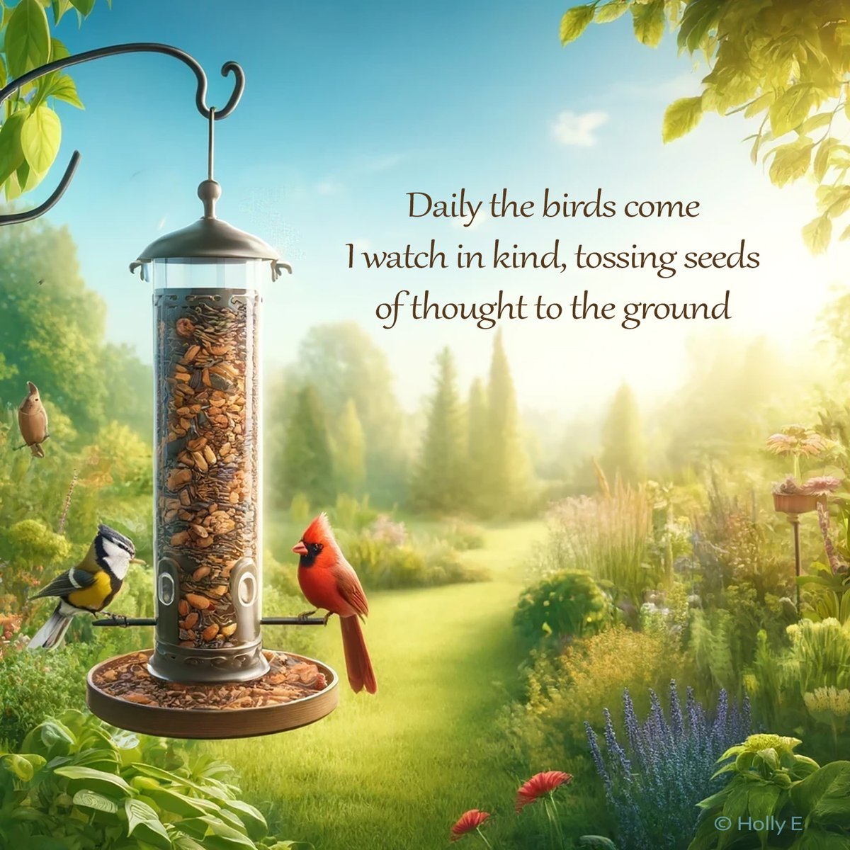 Daily the birds come 
I watch in kind, tossing seeds 
of thought to the ground

#haikuchallenge (kind) #3lines #haiku #haikuSaturday #micropoetry #poetry #poetrycommunity #poetrylovers #WritingCommunity