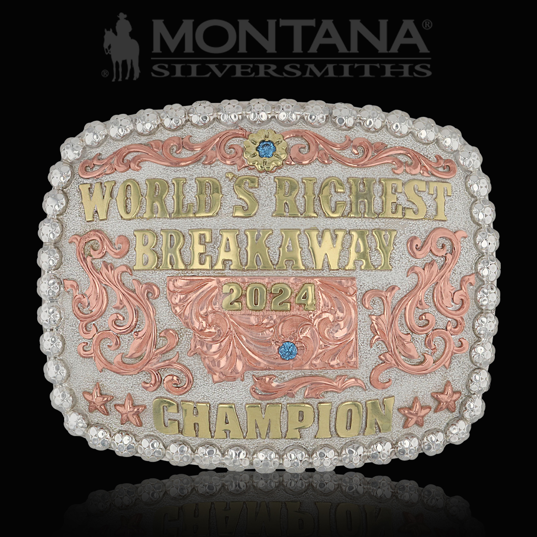 This weekend is the 2024 World’s Richest Breakaway. An amazing event that showcases the talent and hard work of these competitors, with the winner receiving this stunning Montana Silversmiths buckle! #MontanaSilversmiths #BrandofChampions #EveryBuckleHasAStory
