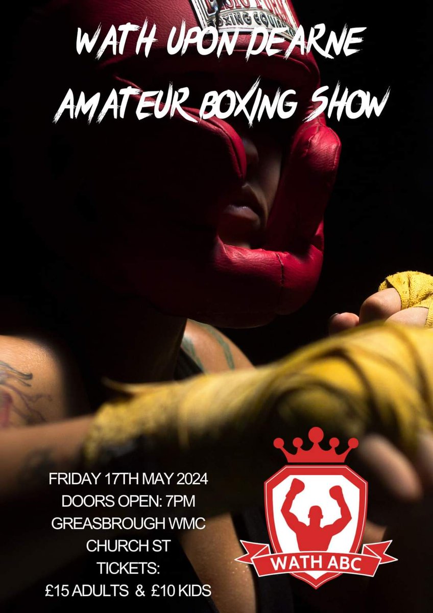 This Friday...Another opportunity for our team. Next up, We have our mason competing on Waths show on Friday 17th May at Greasbrough wmc. Come and show him support! Let's all get behind him. Tickets available on the door! See poster for details🥊 Let's go Dinno!!! 👊❤️
