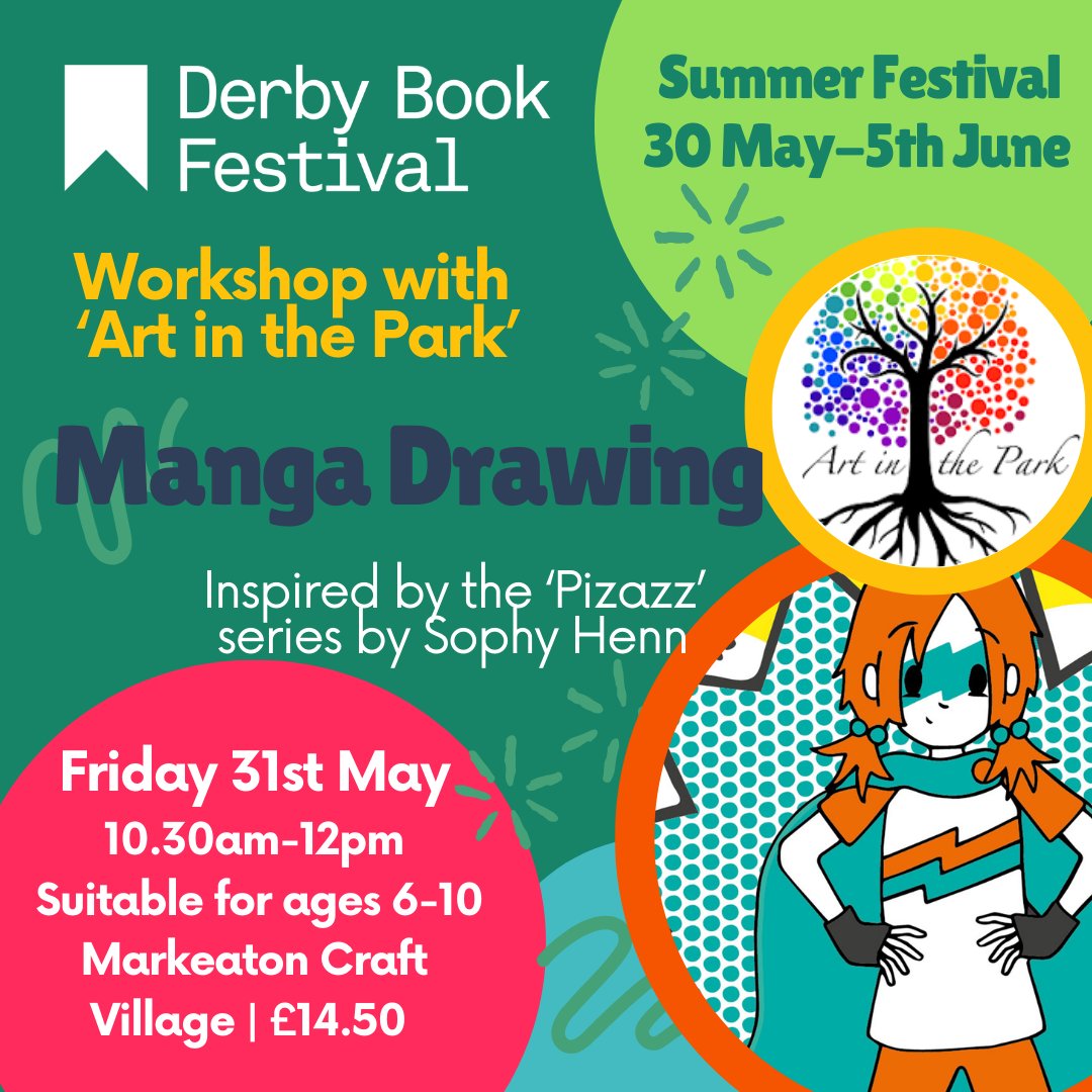 Come along to our Manga drawing workshops being held at @artinthepark_derby in the Markeaton Craft Village during half term. Our morning session, suitable for ages 6-10 is inspired by the work of Sophy Henn and her 'Pizazz' series. Tickets available here ow.ly/oYv550RAgEO